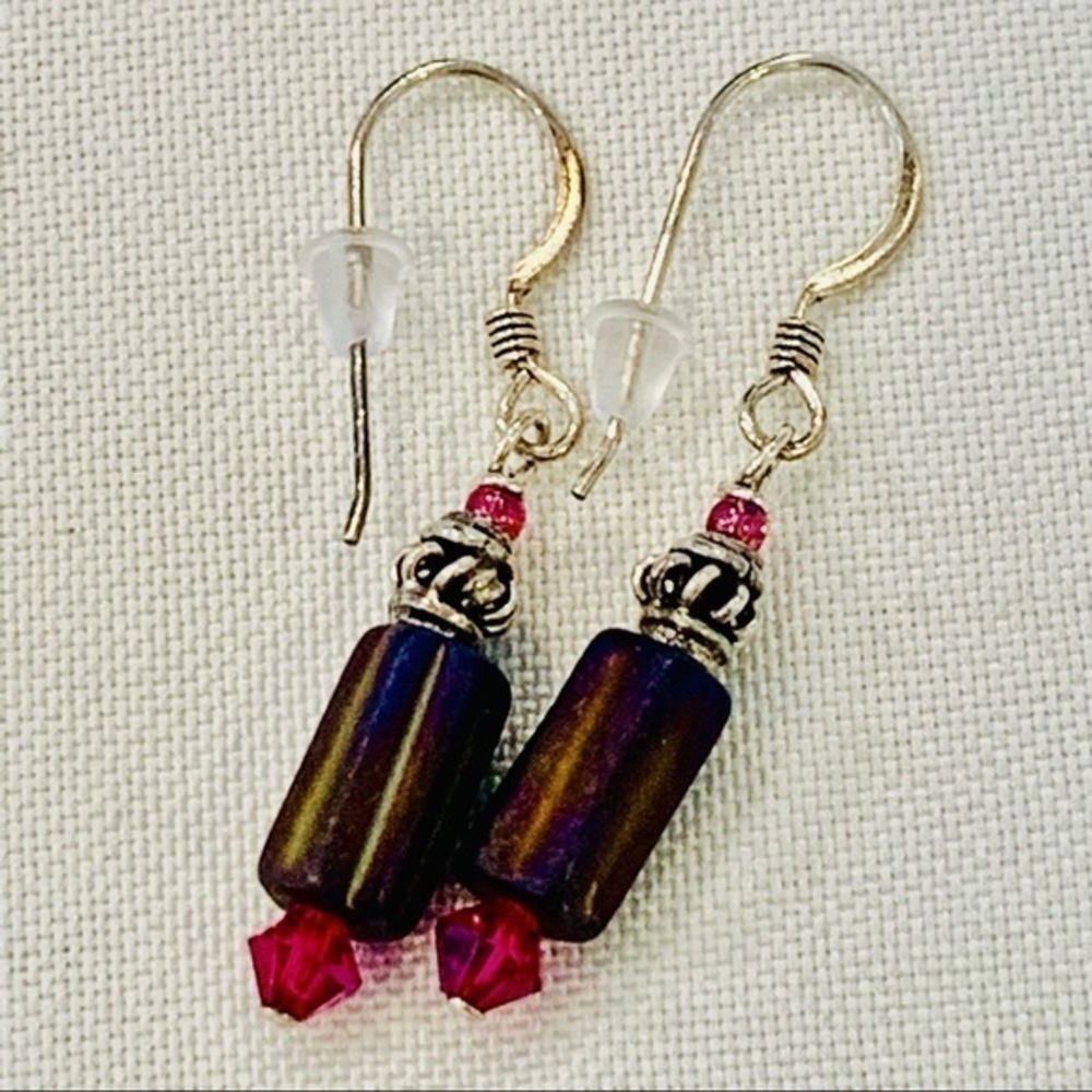Sterling silver ear wire and bead faceted crystal glass victorian elegant dainty